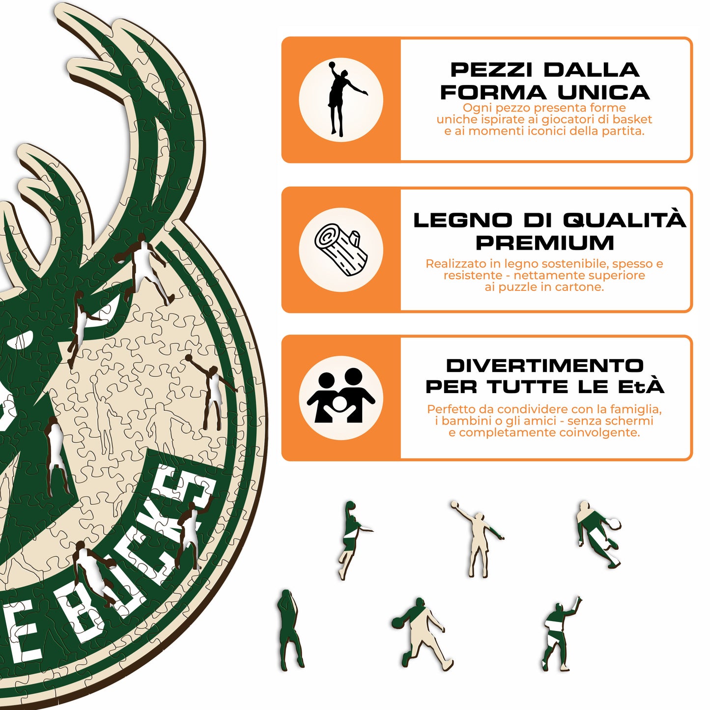 Milwaukee Bucks™ Logo - Puzzle di Legno