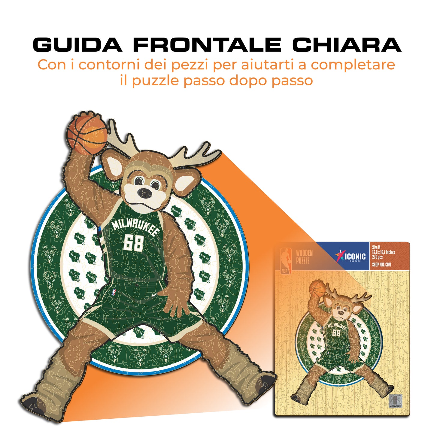 Milwaukee Bucks™ Mascotte - Puzzle di Legno