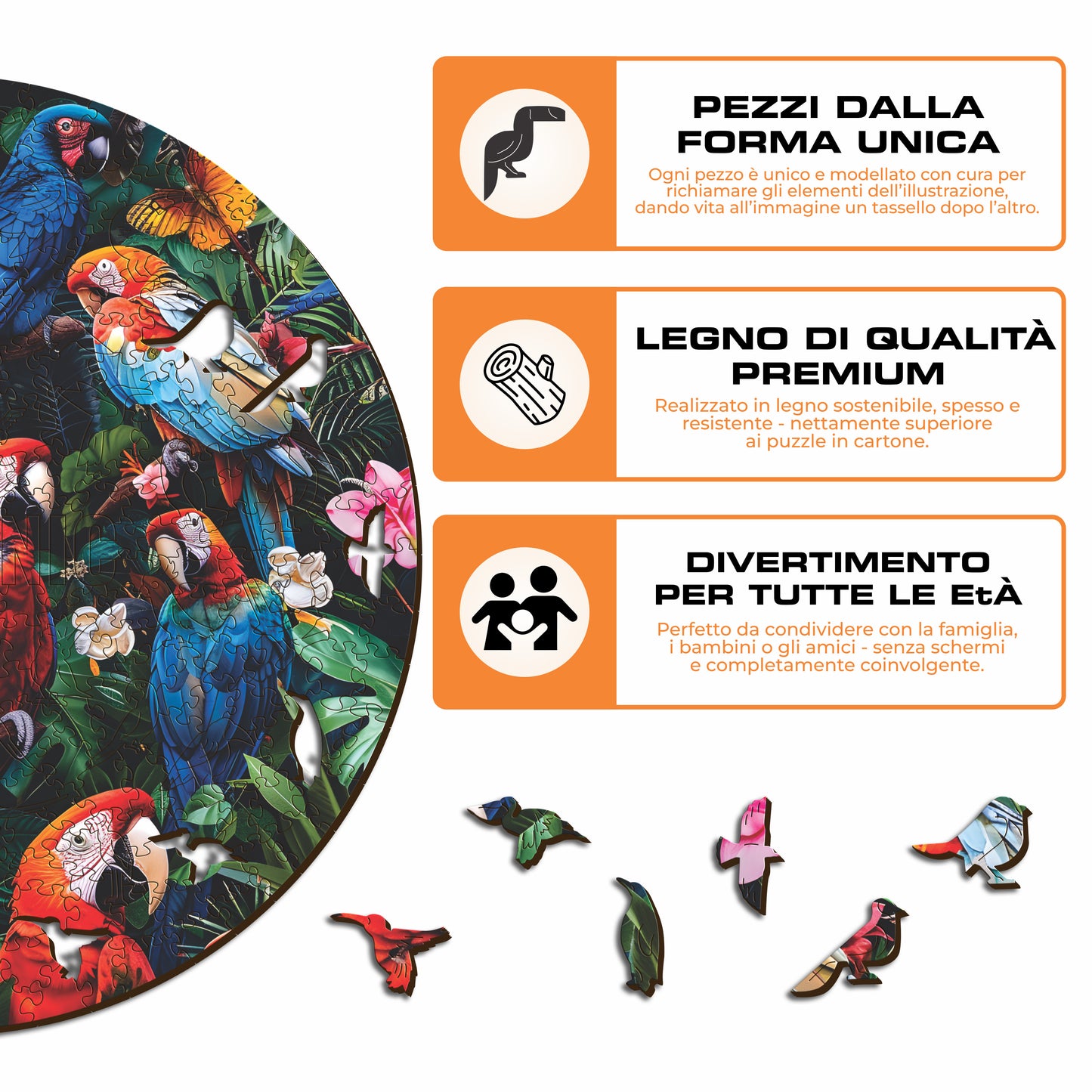 Pappagalli Colorati - Puzzle di Legno