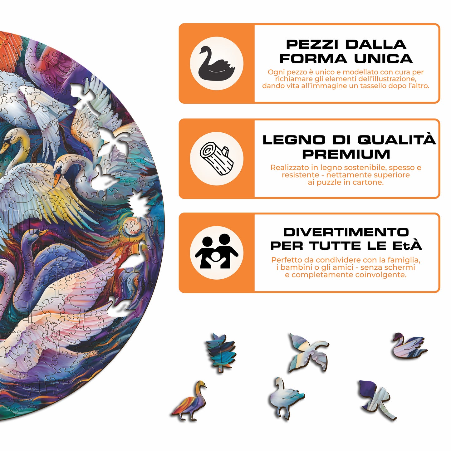 Cigni Maestosi - Puzzle di Legno