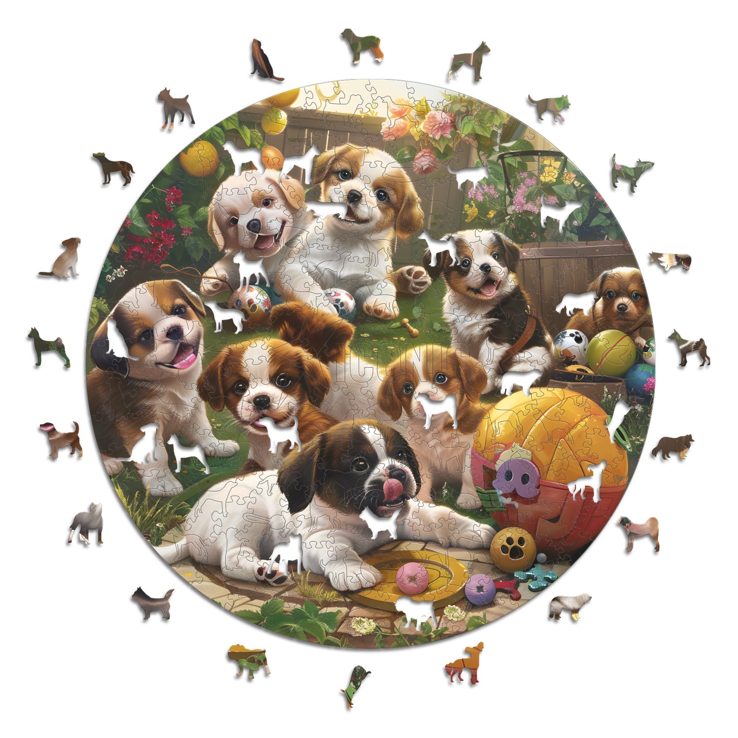 Cagnolini in Giardino - Puzzle di Legno